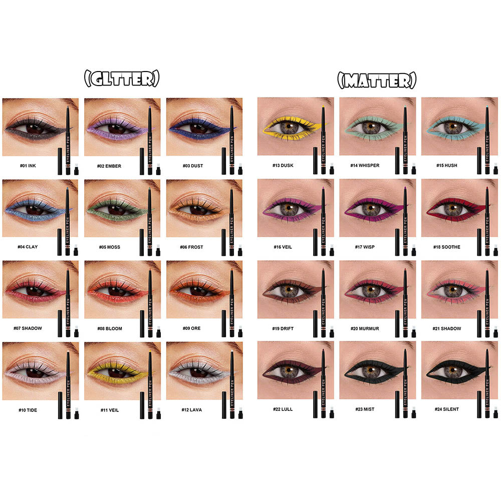 24-Color Eyeliner Gel Matte & Shimmer Waterproof High Pigmented Long-Lasting