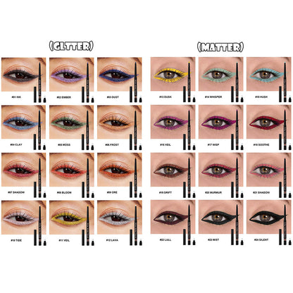24-Color Eyeliner Gel Matte & Shimmer Waterproof High Pigmented Long-Lasting