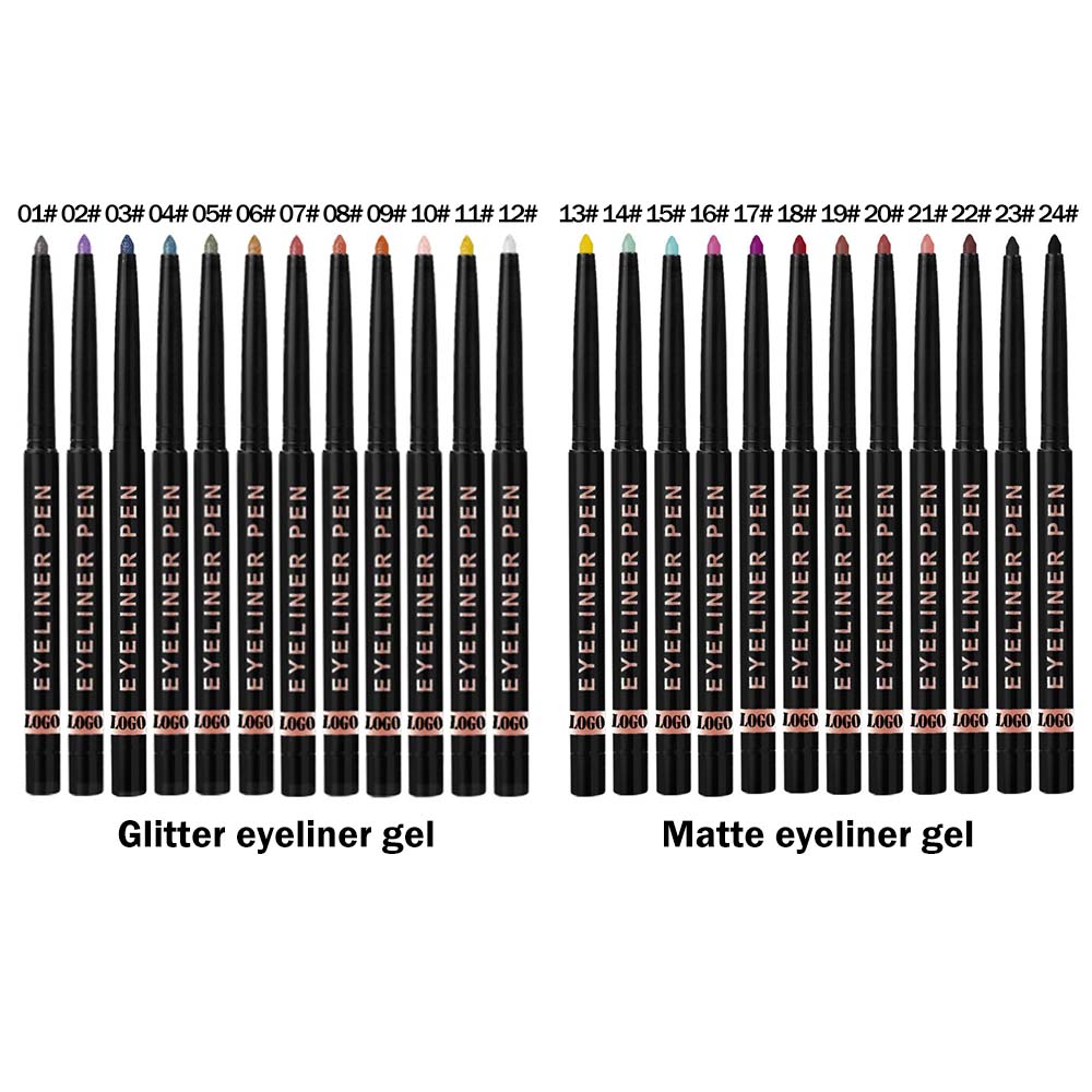 24-Color Eyeliner Gel Matte & Shimmer Waterproof High Pigmented Long-Lasting