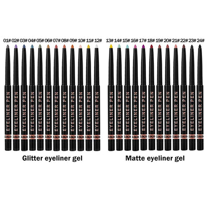 24-Color Eyeliner Gel Matte & Shimmer Waterproof High Pigmented Long-Lasting