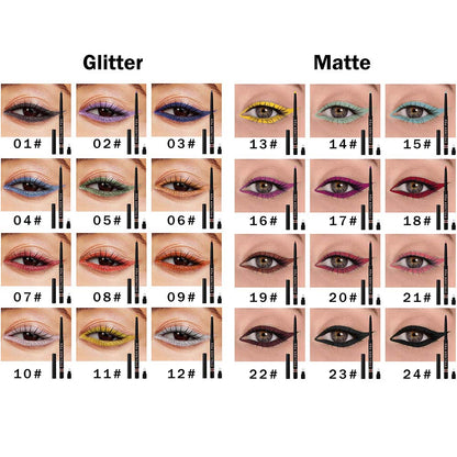 24-Color Eyeliner Gel Matte & Shimmer Waterproof High Pigmented Long-Lasting