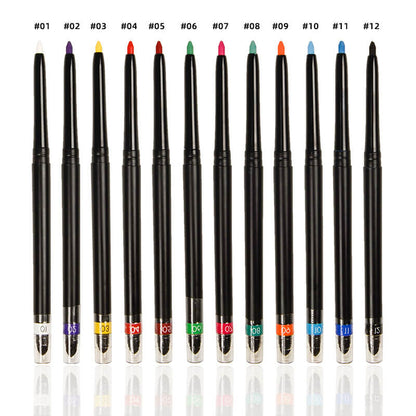12 color eyeliner pencil rotating waterproof thin-tip long lasting