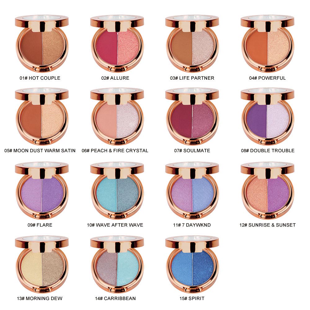 15 Color Two In One Eyeshadow Powder High Pigmented Duo Eyeshadow Vegan