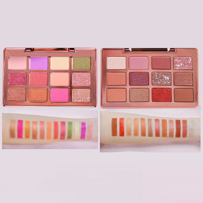 12 Color Eyeshadow Palette Nude Glitter Baked Powder High Pigmented Long Lasting Vegan