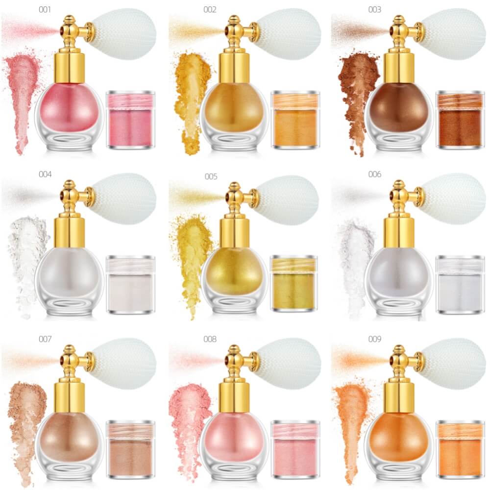 14 color highlighter powder shimmer glitter spray face body hair (1 bottle of spray + 1 refill)