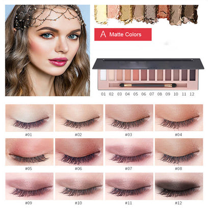 12 color eyeshadow palette matte shimmer non-smudge with brush
