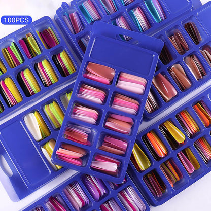 Diy False Nail Press On Nails Long Ballet Pure Salon Tips Mixed-color 100 Pcs