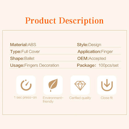 Diy False Nail Press On Nails Long Ballet Pure Salon Tips Mixed-color 100 Pcs