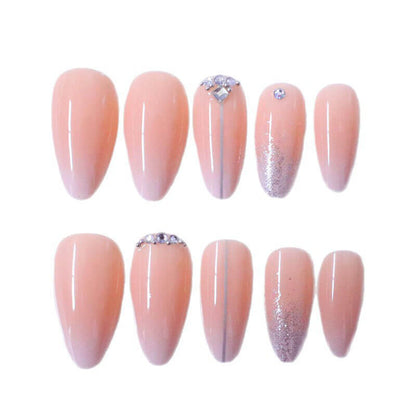 High-end fashion manicure glitter lines diamonds long almond wear nails 24pcs