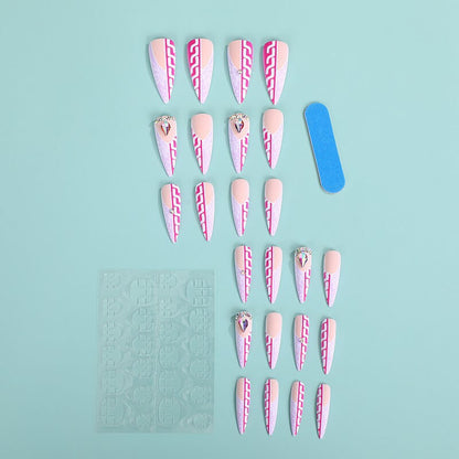 French reusable nails press on nails fake nails diamond pointed nail 24pcs