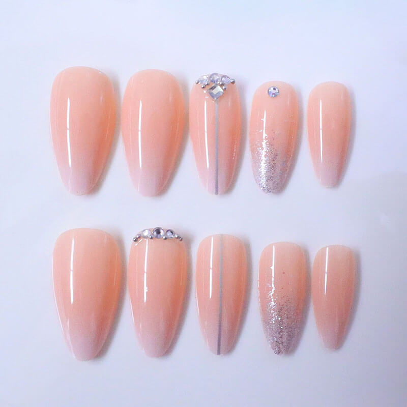 High-end fashion manicure glitter lines diamonds long almond wear nails 24pcs