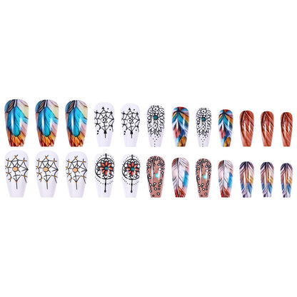 Manicure Colorful Feather Stained Nail Pieces Elegant Nail Design Fake Nail Art