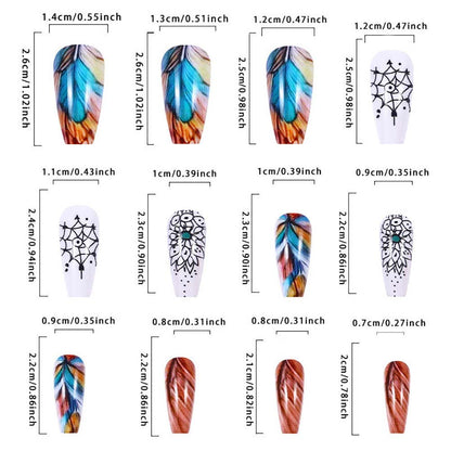 Manicure Colorful Feather Stained Nail Pieces Elegant Nail Design Fake Nail Art