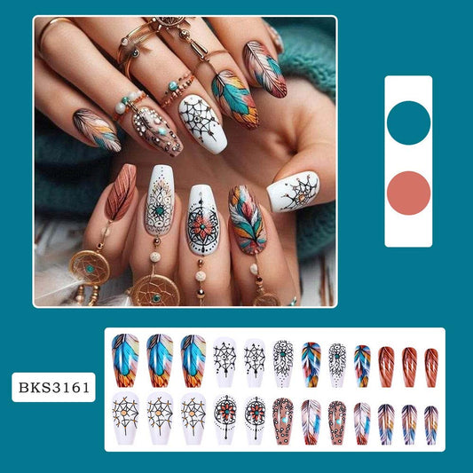 Manicure Colorful Feather Stained Nail Pieces Elegant Nail Design Fake Nail Art
