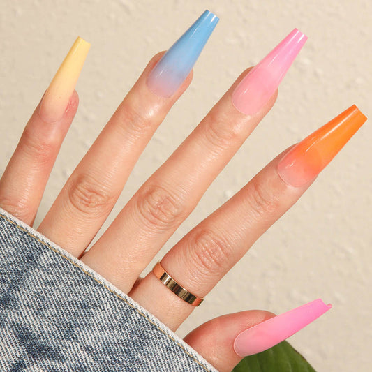 European American Style Artificial Nails Manicure French Rainbow Nail Tips 24 Pcs