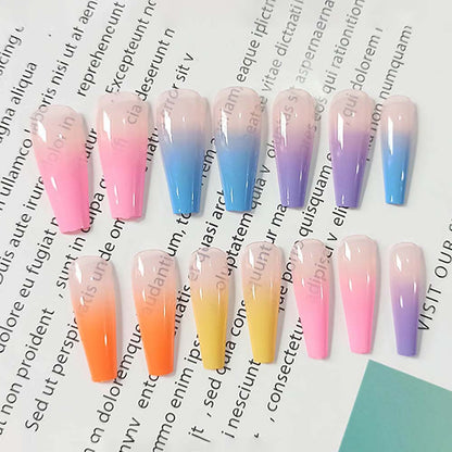 European American Style Artificial Nails Manicure French Rainbow Nail Tips 24 Pcs