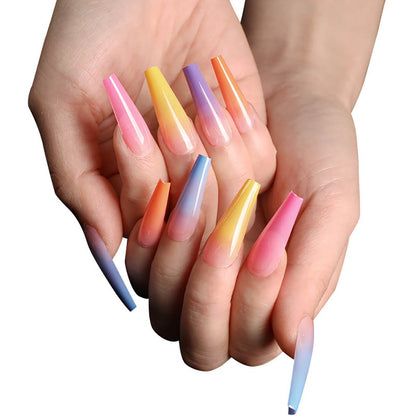 European American Style Artificial Nails Manicure French Rainbow Nail Tips 24 Pcs