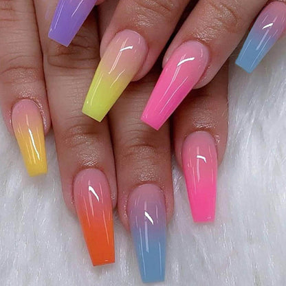 European American Style Artificial Nails Manicure French Rainbow Nail Tips 24 Pcs