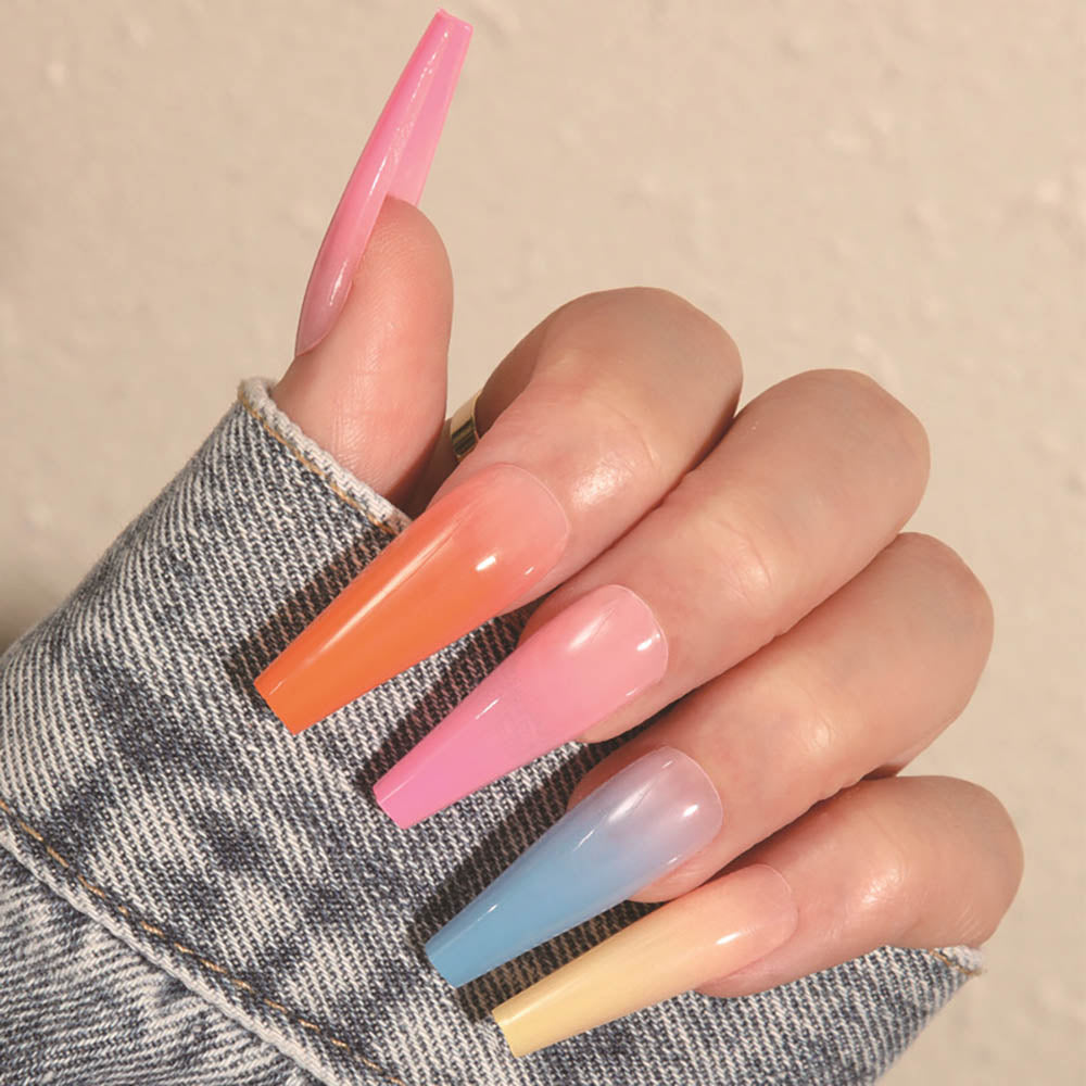 European American Style Artificial Nails Manicure French Rainbow Nail Tips 24 Pcs