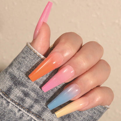 European American Style Artificial Nails Manicure French Rainbow Nail Tips 24 Pcs