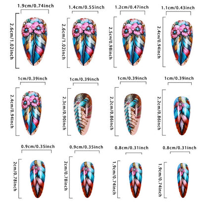 American Colorful Feather Nail Stickers Retro-style Nail Clips Wearable Fake Nails