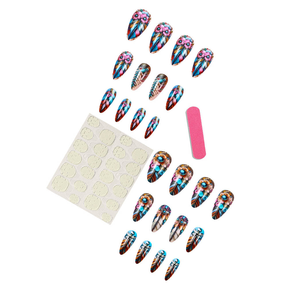American Colorful Feather Nail Stickers Retro-style Nail Clips Wearable Fake Nails