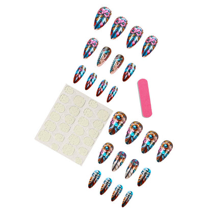 American Colorful Feather Nail Stickers Retro-style Nail Clips Wearable Fake Nails
