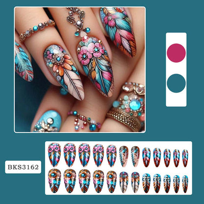 American Colorful Feather Nail Stickers Retro-style Nail Clips Wearable Fake Nails