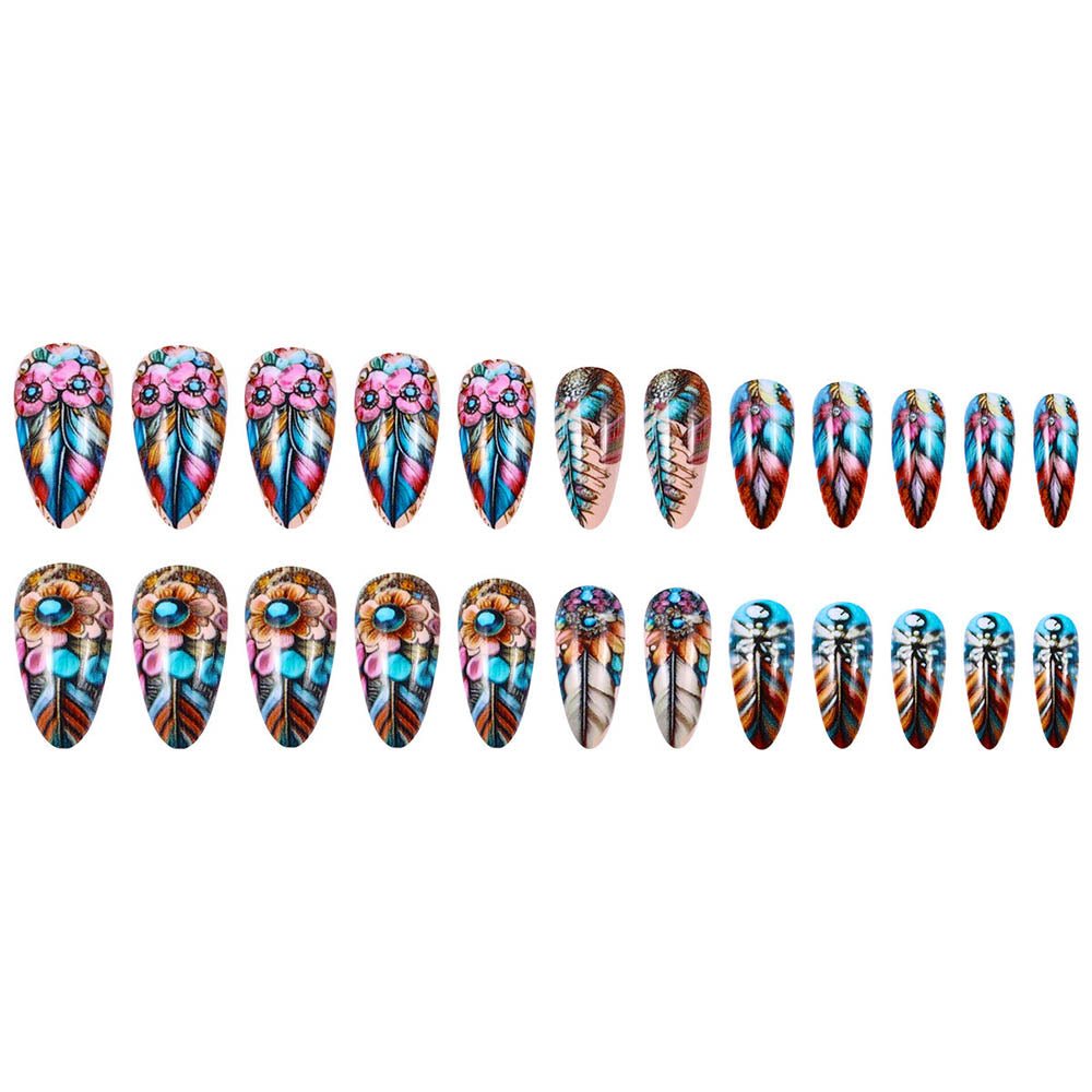 American Colorful Feather Nail Stickers Retro-style Nail Clips Wearable Fake Nails