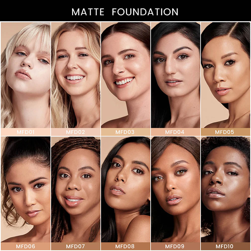 10 Color Foundation Matte Full Coverage Flawless Waterproof Long Lasting Nude Skin