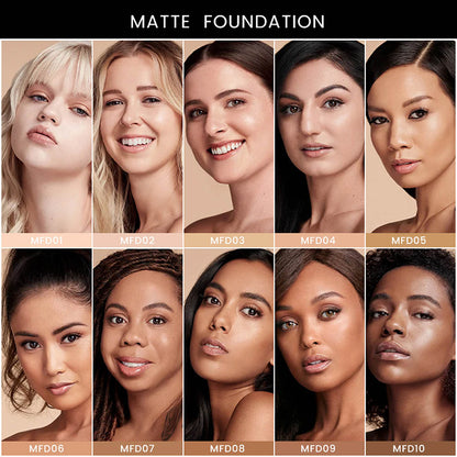 10 Color Foundation Matte Full Coverage Flawless Waterproof Long Lasting Nude Skin