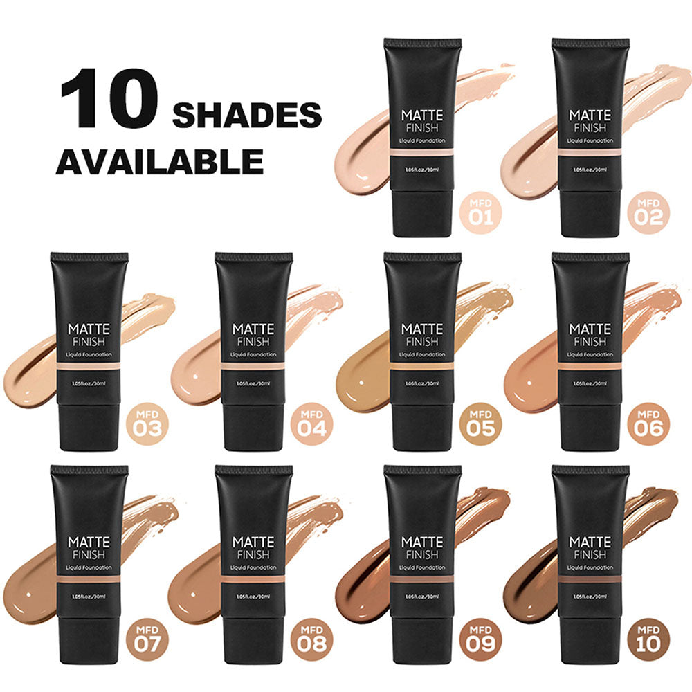 10 Color Foundation Matte Full Coverage Flawless Waterproof Long Lasting Nude Skin