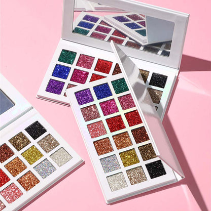 18 Color Glitter Eyeshadow Palette Shinning High Pigmented Waterproof Vegan