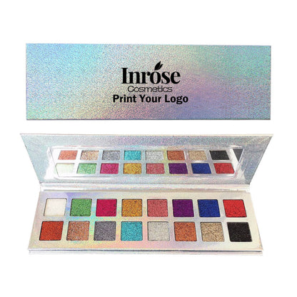 Palette de 16 fards à paupières pailletés nacrés et brillants, effet électroplaqué.