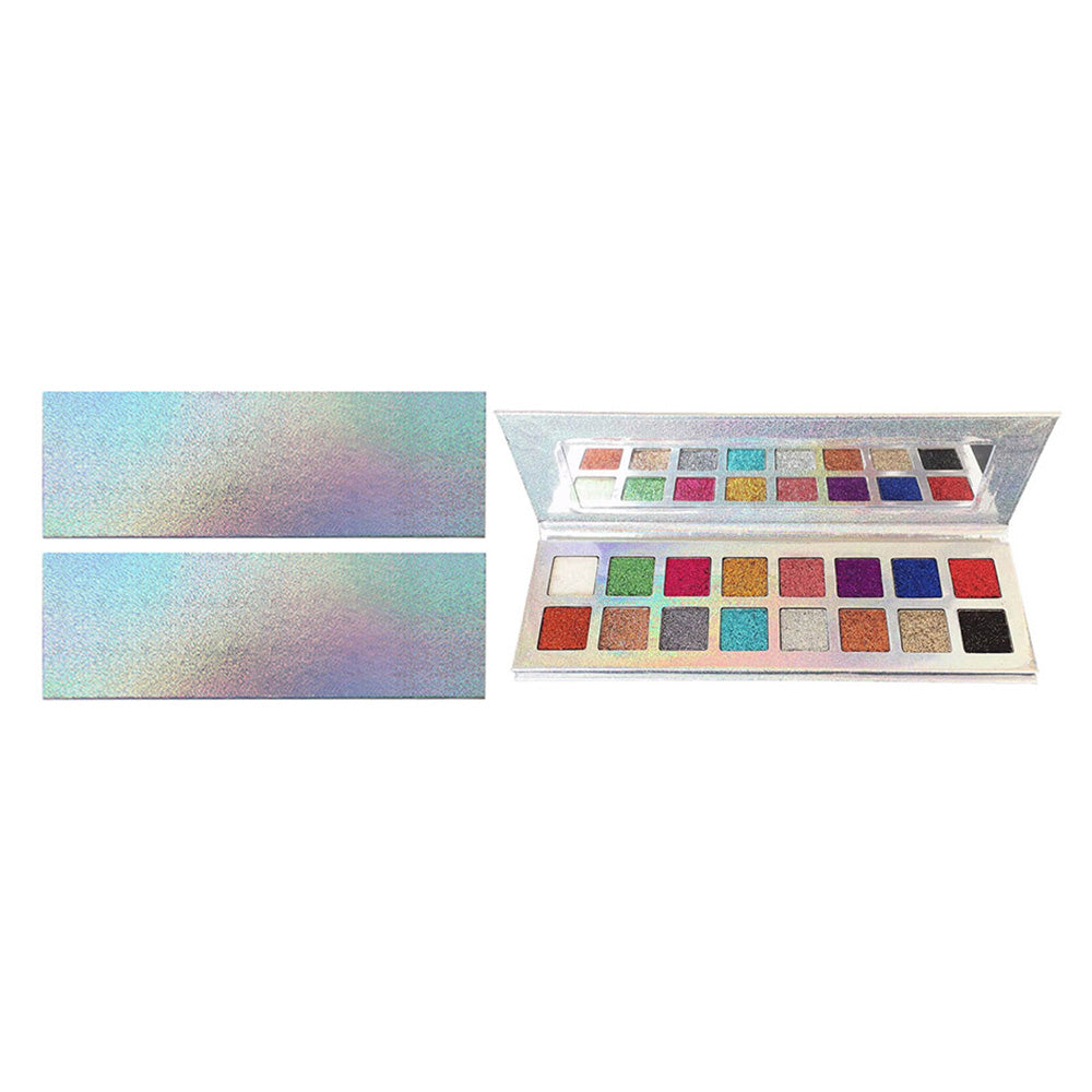 Palette de 16 fards à paupières pailletés nacrés et brillants, effet électroplaqué.