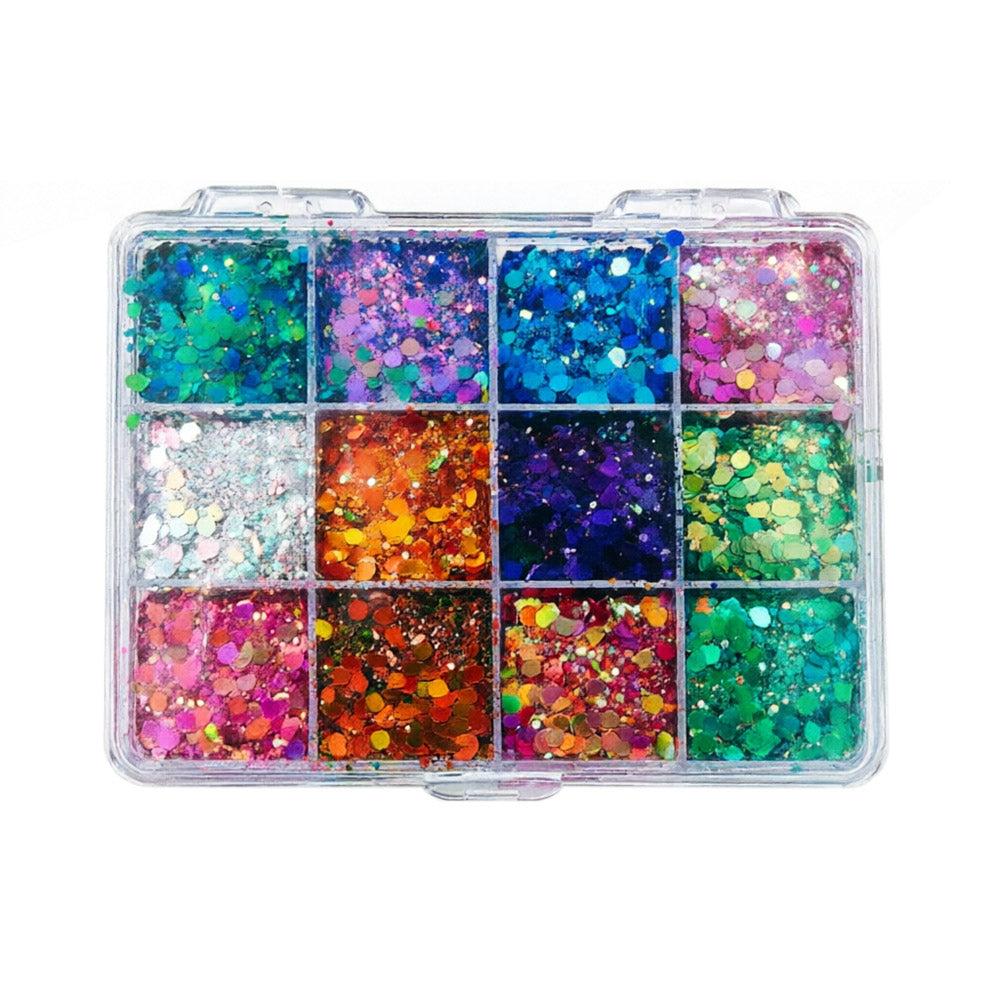 12 Color Glitter Gel Highlight Powder Adhesive-Free Sequin Face Body Makeup
