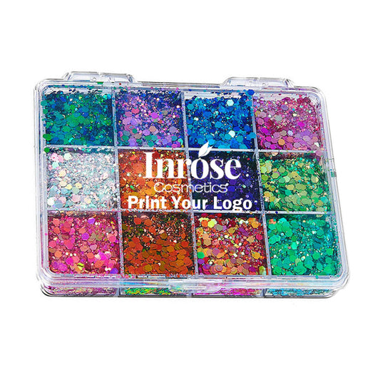 12 color glitter gel highlight powder adhesive-free sequin face body makeup