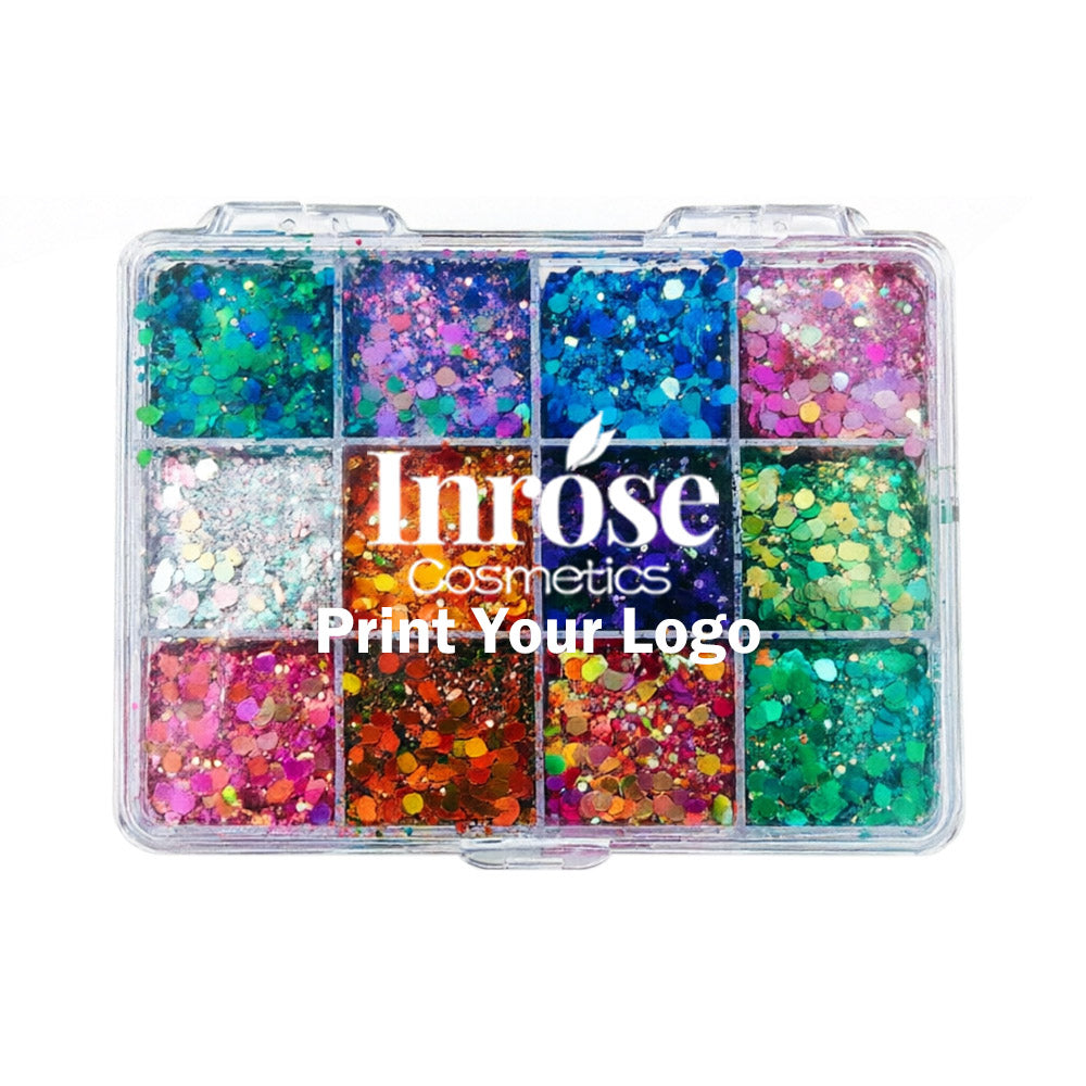 12 Color Glitter Gel Highlight Powder Adhesive-Free Sequin Face Body Makeup