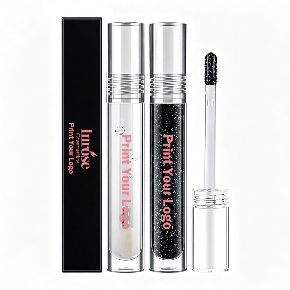 2 Color Lipgloss Glitter Black Clear Lip Gloss Shiny Lip Glaze Vegan No Logo