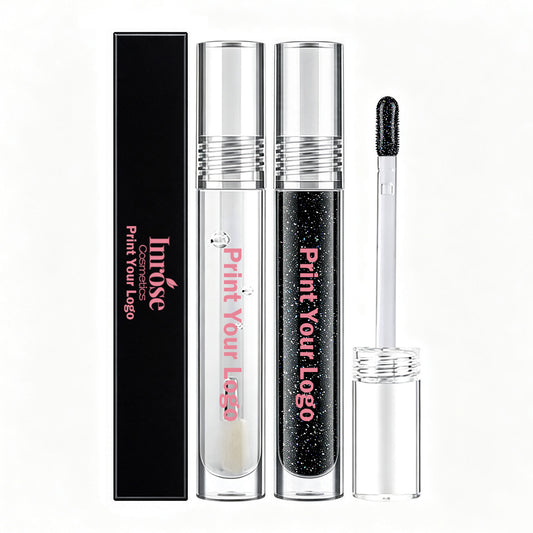 2 Color Lipgloss Glitter Black Clear Lip Gloss Shiny Lip Glaze Vegan No Logo