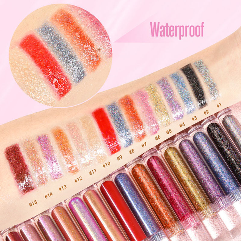 15 Color Metallic Lipgloss Glitter Shiny Lip Color Waterproof Long Lasting