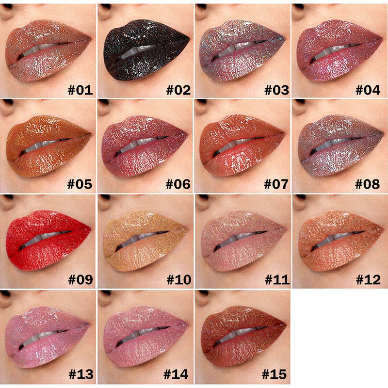 15 Color Metallic Lipgloss Glitter Shiny Lip Color Waterproof Long Lasting