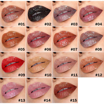 15 Color Metallic Lipgloss Glitter Shiny Lip Color Waterproof Long Lasting