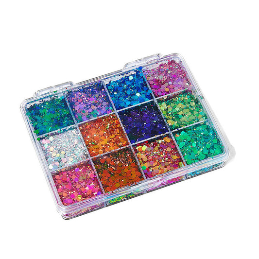 12 color glitter gel highlight powder adhesive-free sequin face body makeup