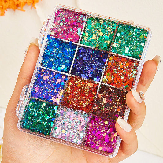 12 Color Glitter Gel Highlight Powder Adhesive-Free Sequin Face Body Makeup