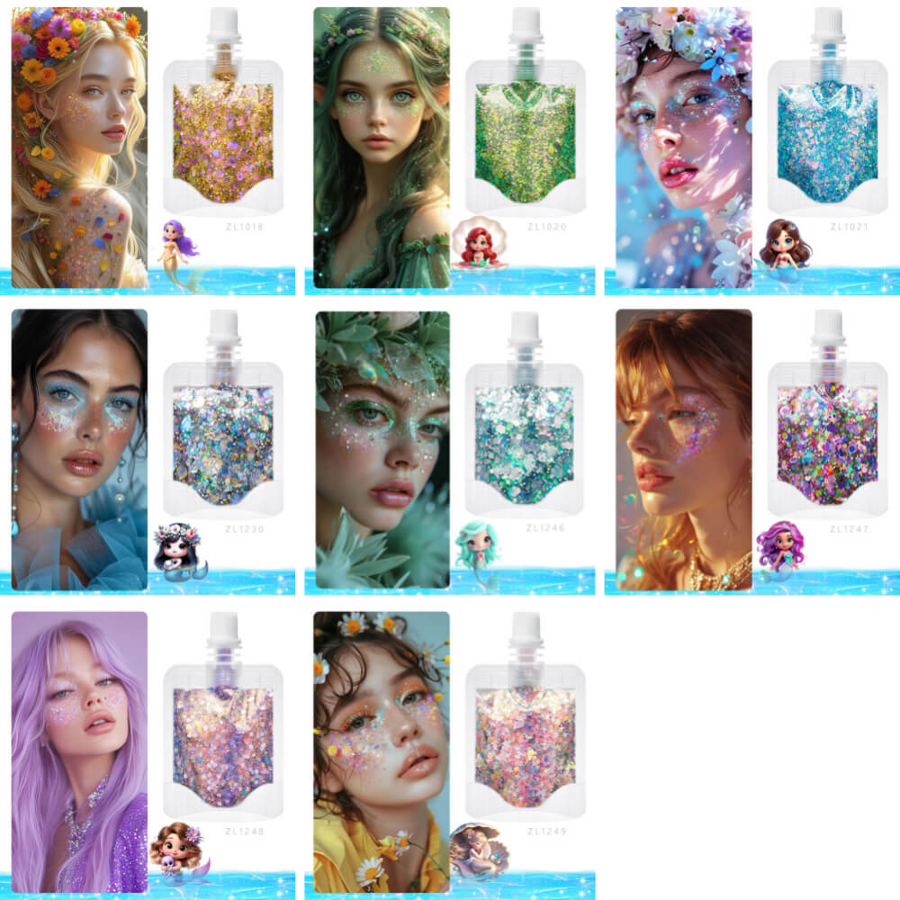 17 color mermaid glitter gel face body eyeshadow patches (with storage bag)