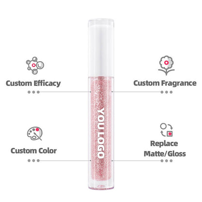 Glitter pink lip gloss pearlescent lipgloss high pigment private label