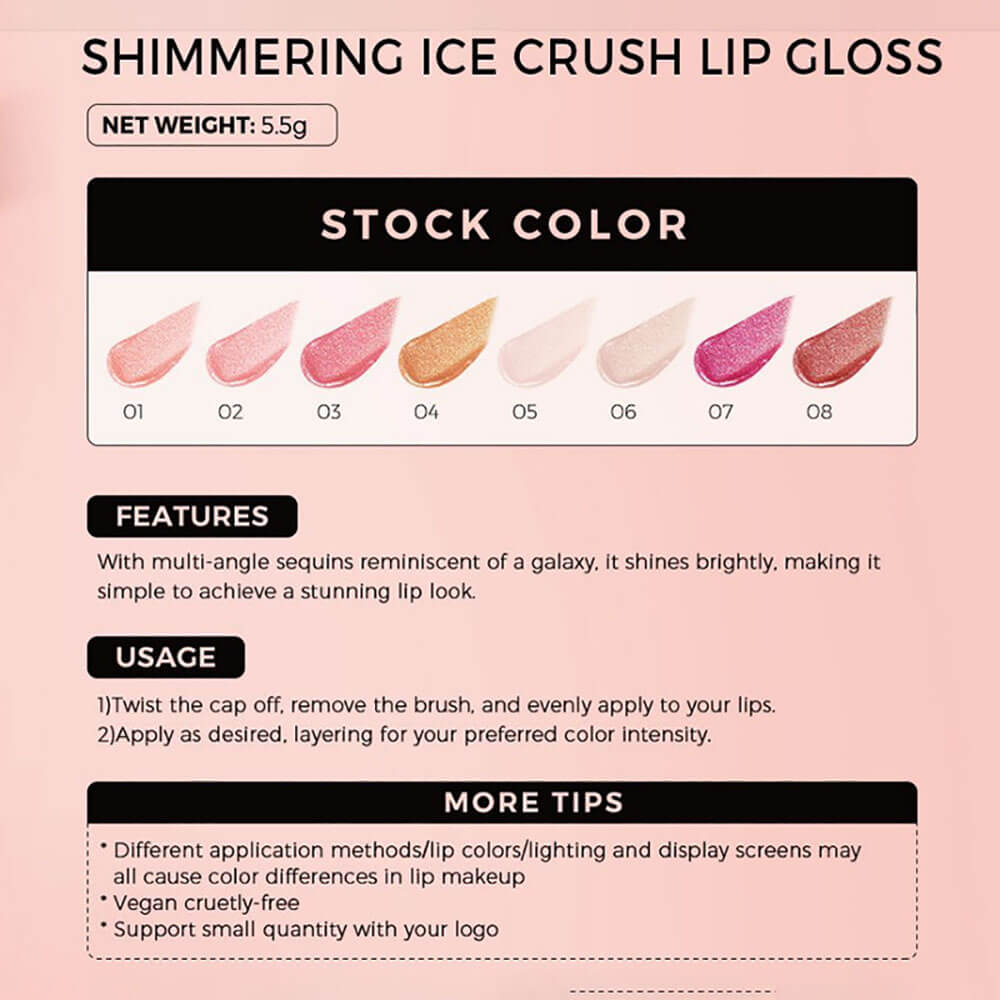 8 color glitter lip gloss shimmer lip glaze natural high pigmented moisturizing