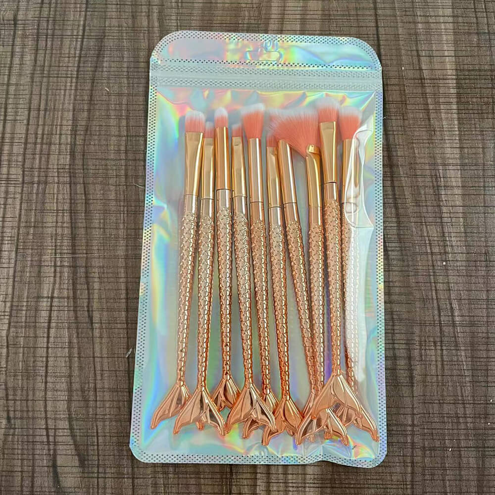 10-piece mermaid tail makeup brush set colorful 3D soft brushes beauty tools