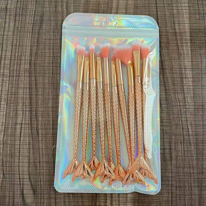 10-piece mermaid tail makeup brush set colorful 3D soft brushes beauty tools